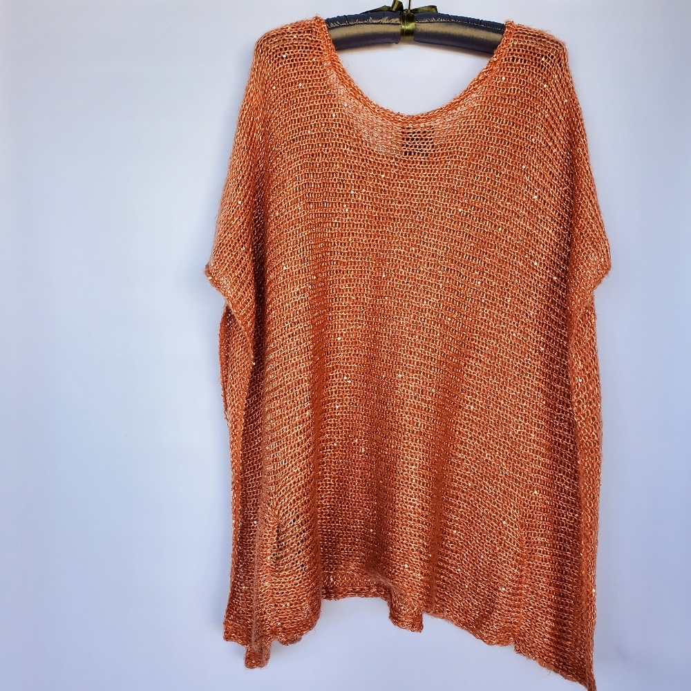 Noelle Rich Pumpkin Knit Poncho (One Size)